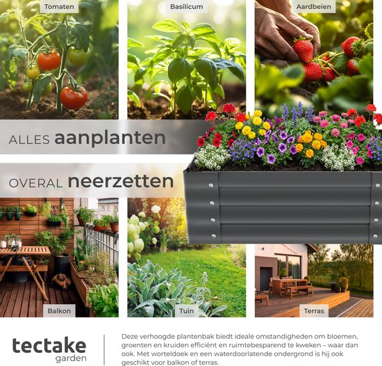 tectake® Erhöhter Pflanzkübel – 80 x 60 x 30 cm – 130 l – Pflanzkübel für den Außenbereich – Anzuchtkasten – Gemüsegarten-Kasten – Verzinkter Stahl – Offener Boden – Kräutergarten – Gartenkübel – Ergonomisch