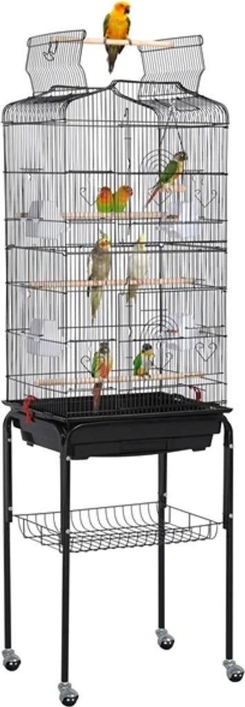 Yaheetech XXL Vogelkäfig mit Ständer und Spielbereich – Schwarz – 46 x 35 x 150,5 cm
