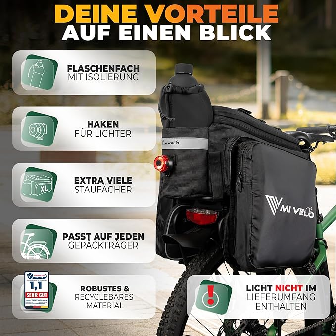 MIVELO Gepäcktasche - wasserdicht & reflektierend - 20 Liter - schwarz reflektierend