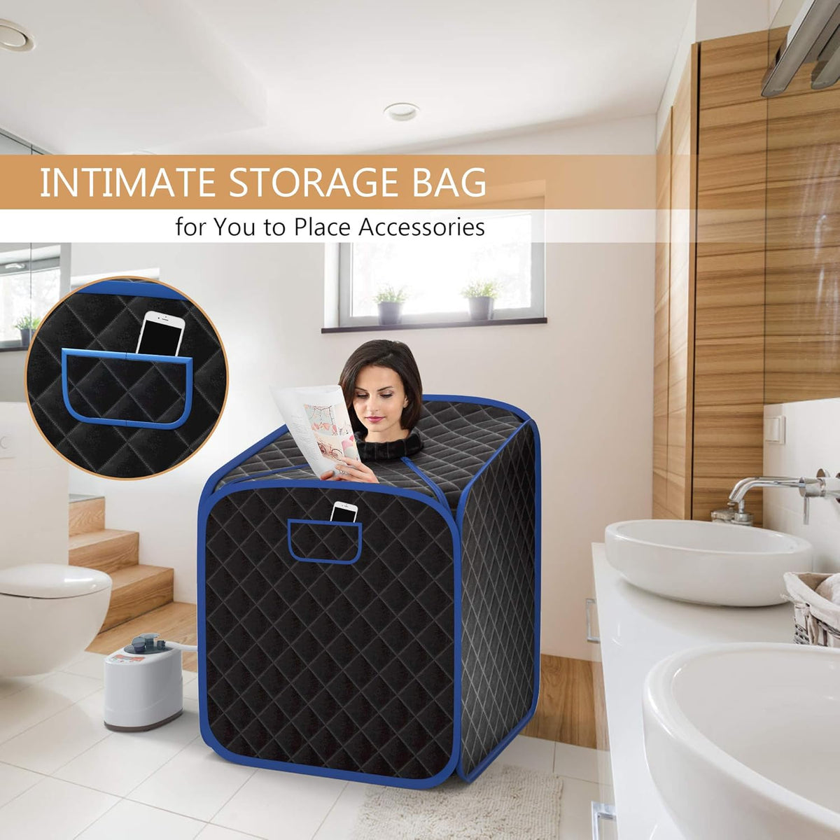Coast Tragbare Sauna inkl. Stuhl - 9 Temperaturstufen - 1-Person - 83 x 84 x 107 cm - Schwarz