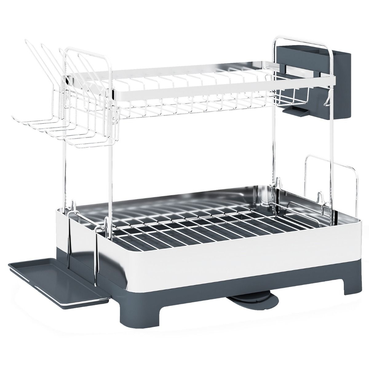 Coast Abtropfgestell mit zwei Ebenen – um 360° drehbarer Auslauf – Edelstahl – 57,15 x 31,75 x 39,37 cm – Silber/Grau