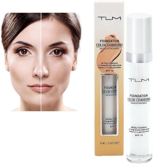 **TLM Foundation – farbverändernde Foundation – passt sich automatisch deinem Hautton an – leicht, feuchtigkeitsspendend und hypoallergen – 24-Stunden-Deckung – wasserfest – Ultra-HD-Make-up**