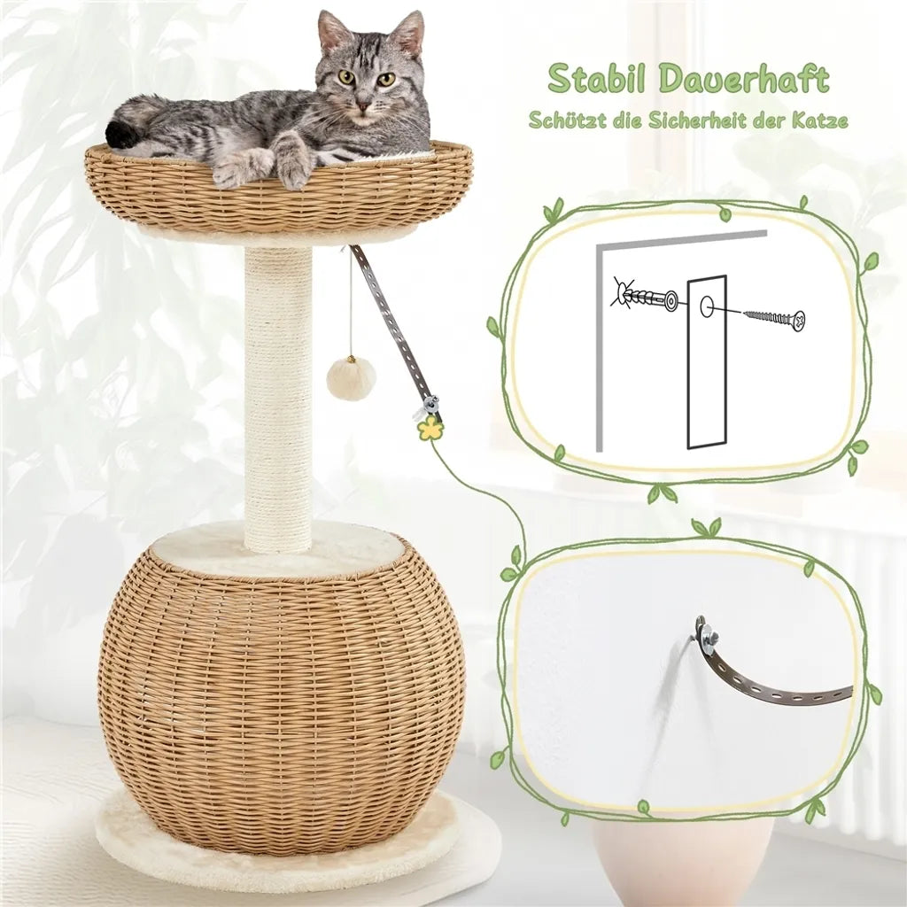 Yaheetech Kratzbaum mit Katzenkorb und Katzenhaus – Beige – 40 x 40 x 75 cm