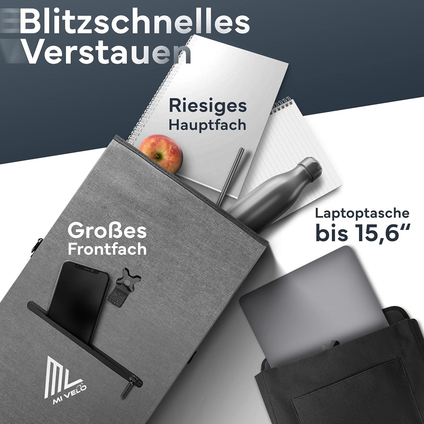 MIVELO 3-in-1 wasserdichte Packtasche - Für Gepäckträger - PVC-frei - 25 L - Grau