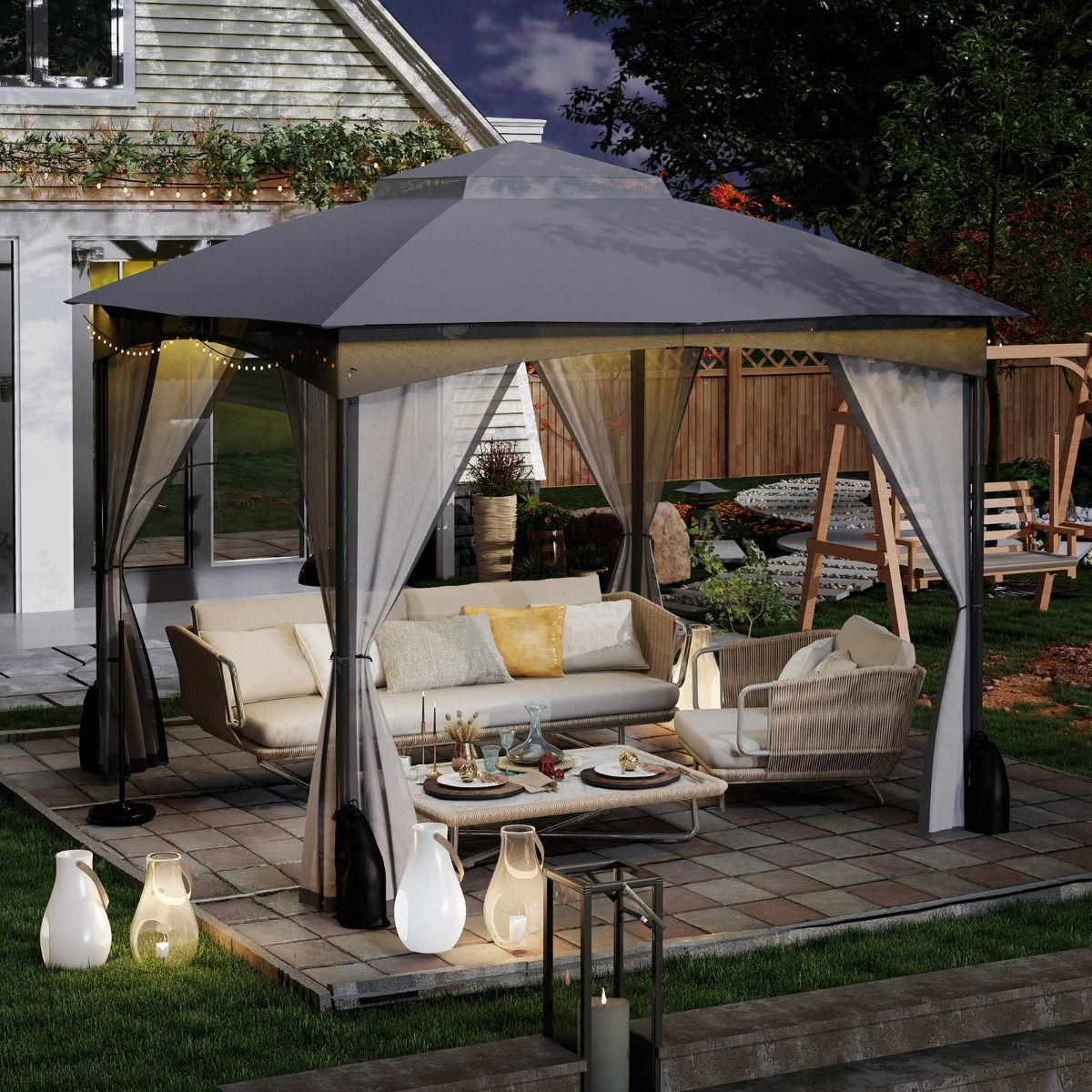 Coast Gartenpavillon – Doppeldach – Moskitonetz – 3 x 3 m – Khaki