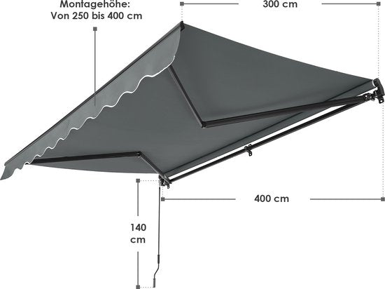 Sonnensegel - 400 x 300 cm - Grau - Inkl. Befestigungsmaterial