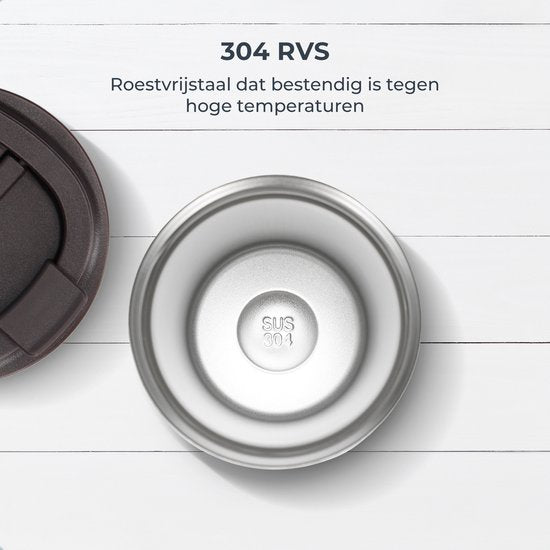 Castagnola Thermos Cup - Kaffeebecher To Go - Reisebecher für Kaffee und Tee - Teebecher - 380 ML - Edelstahl - Braun