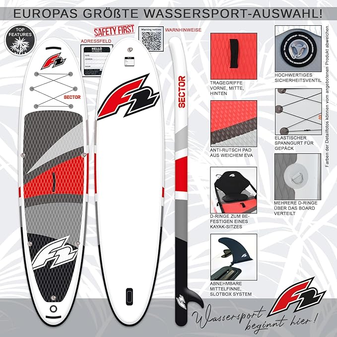 F2 Sector Red SUP Board Limited Edition 2024 – Aufblasbares Allround-Paddle-Board mit Kajaksitz – 372 cm