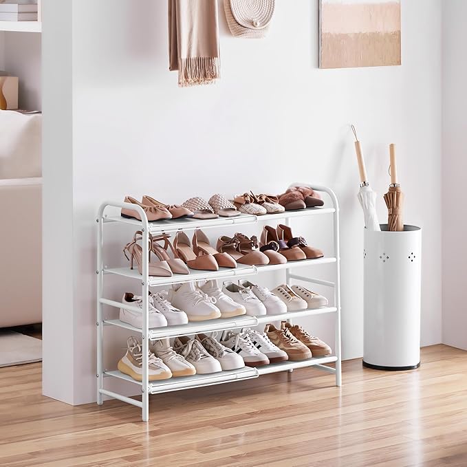 Yaheetech Ausziehbares Schuhregal mit 4 Ebenen – Weiß – 50 bis 84,5 cm – Für 15 bis 20 Paar Schuhe