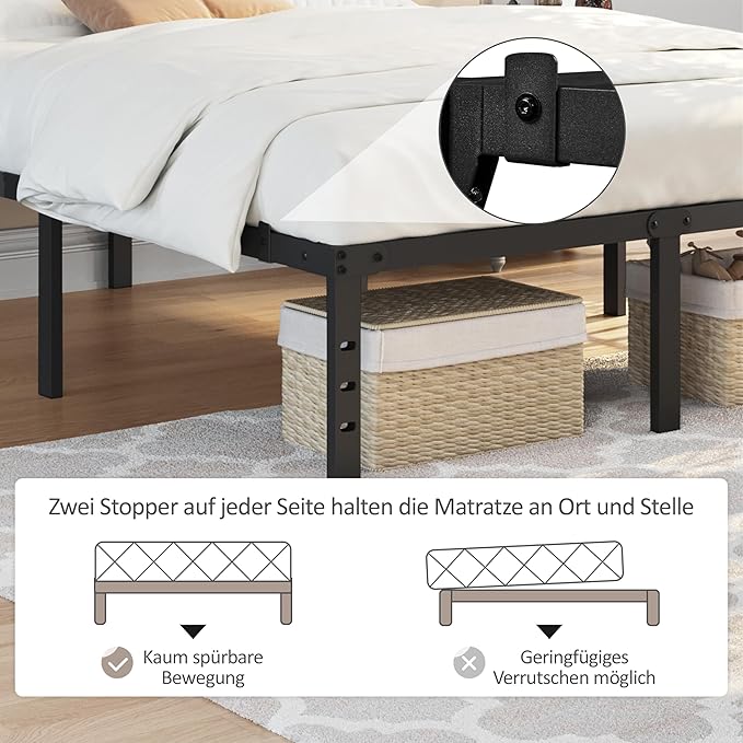 Yaheetech Metall-Bettgestell 160 x 200 cm – Schwarz – 201 x 162 x 41,5 cm – Ohne Kopf- und Fußteil