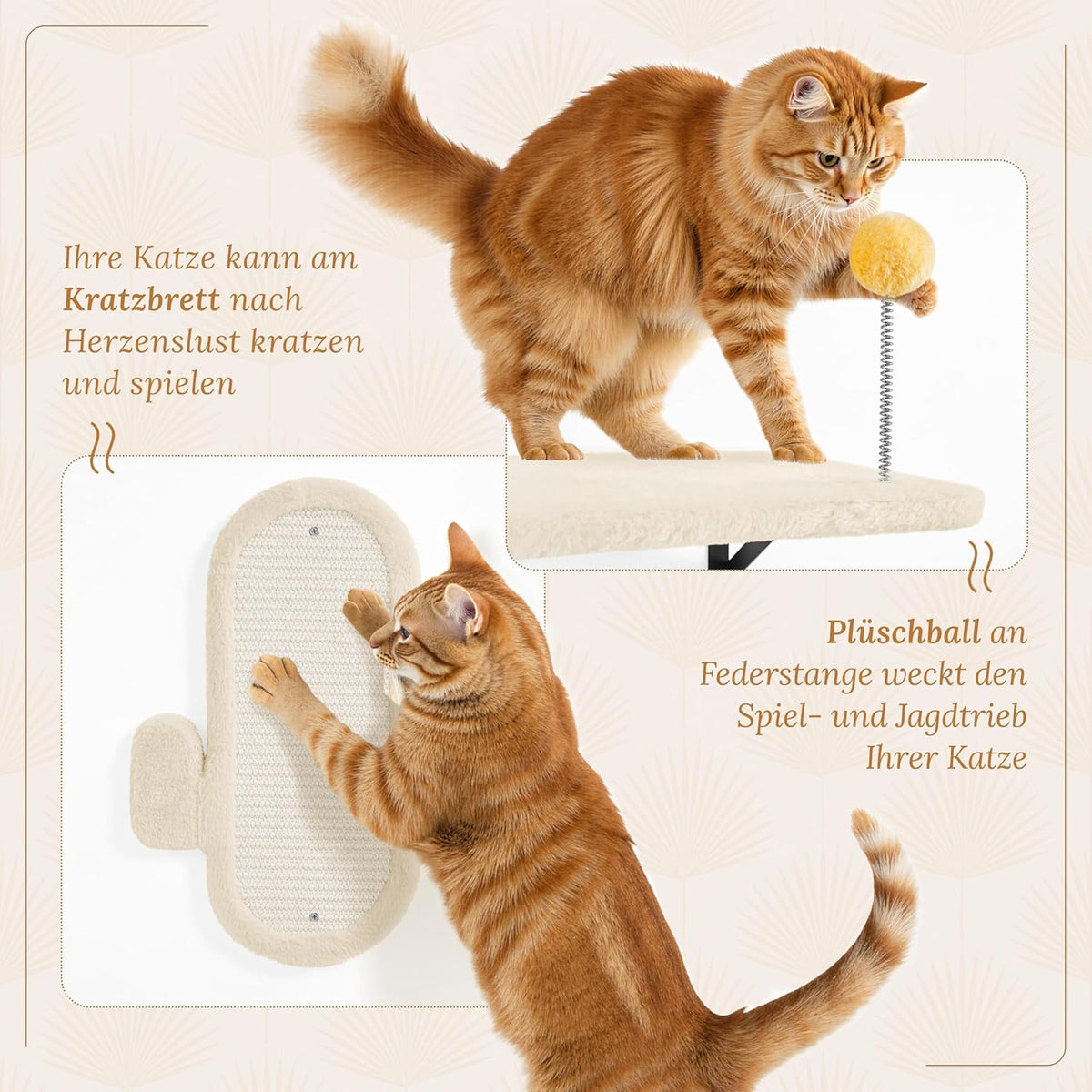 Yaheetech Kletterwand für Katzen - 4-teilig - mit Kratzbereich und Korb - Beige