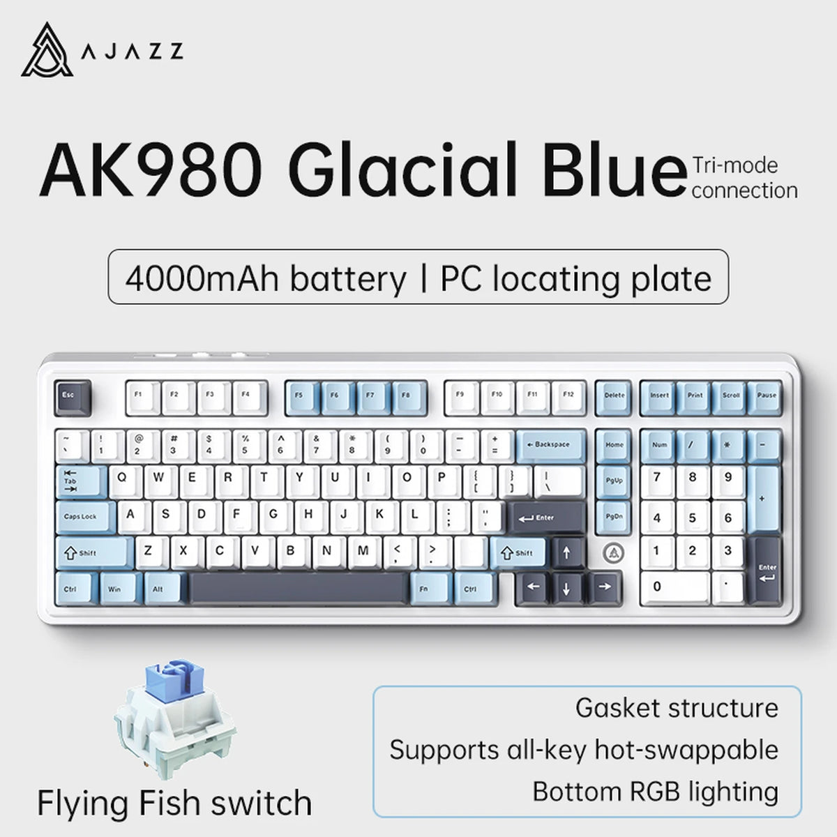 Ajazz AK980 V2 – kabellose mechanische Tastatur – Hot-Swap – 98 Tasten