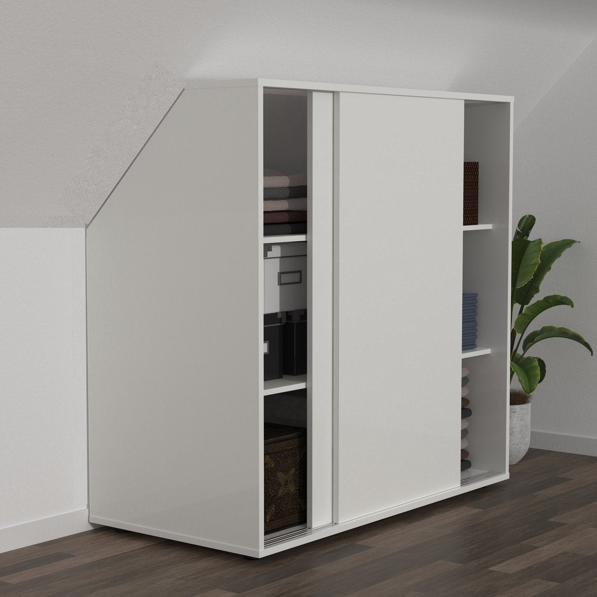 TheBestOf Furniture Aufbewahrungsschrank für schräge Wand – Weiß