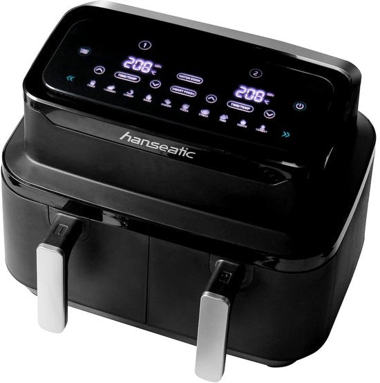 Hanseatic Heißluftfritteuse - 9L – Dual Zone mit 2 Schubladen – 10 Programme – Trocknungsfunktion