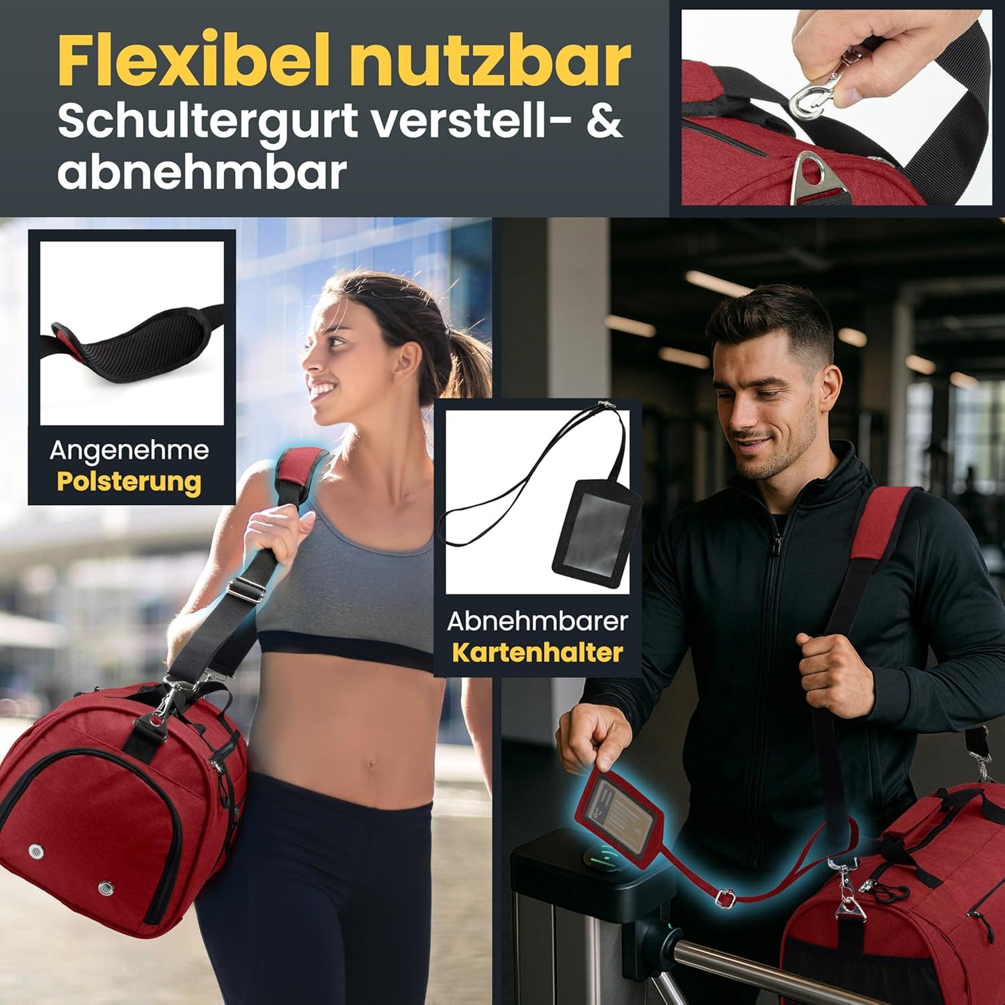 HELDENWERK Sporttasche - Sporttasche mit Schuhfach & wasserdichtem Nassfach - Workout- und Reisetasche für Damen & Herren - Fitness-, Reise- & Wochenendtasche - 50L - Pink