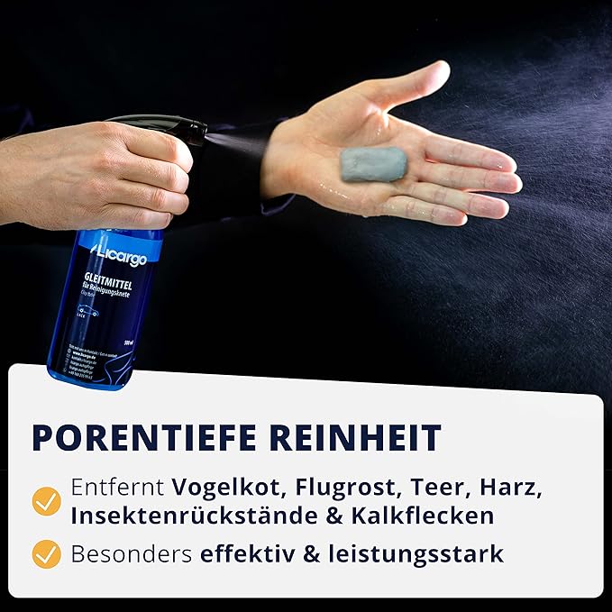 LICARGO Premium-Reinigungsknete-Set – Tiefenglanz für Autolack – 100 g Lackknete – 500 ml Gleitmittel – für porentiefe Reinigung