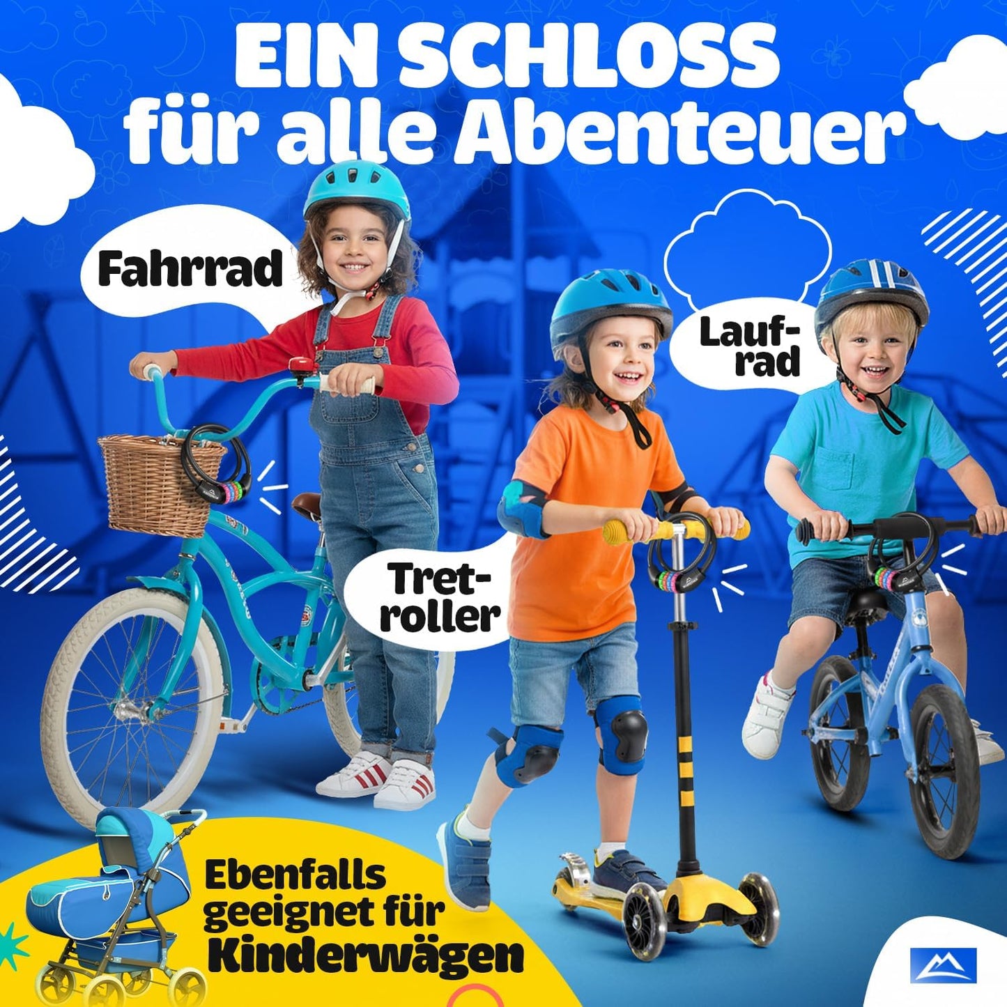 NEXTCOVER® Kinderfahrradschloss - 4-stelliger Zahlencode - Zahlenschloss Fahrrad mit bunten Zahlen - Scooterschloss Extra robust & sicher - Schwarz