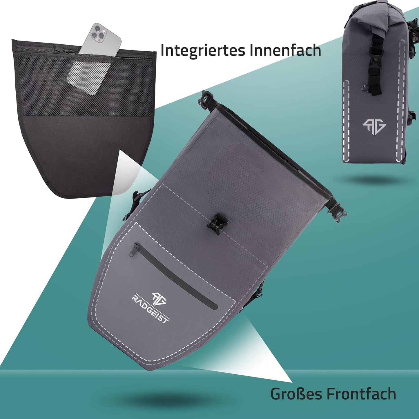 RADGEIST Fahrradtasche - Für Fahrradträger - Set - 2X - Wasserdicht & Umhängetasche - Mit Reflektoren