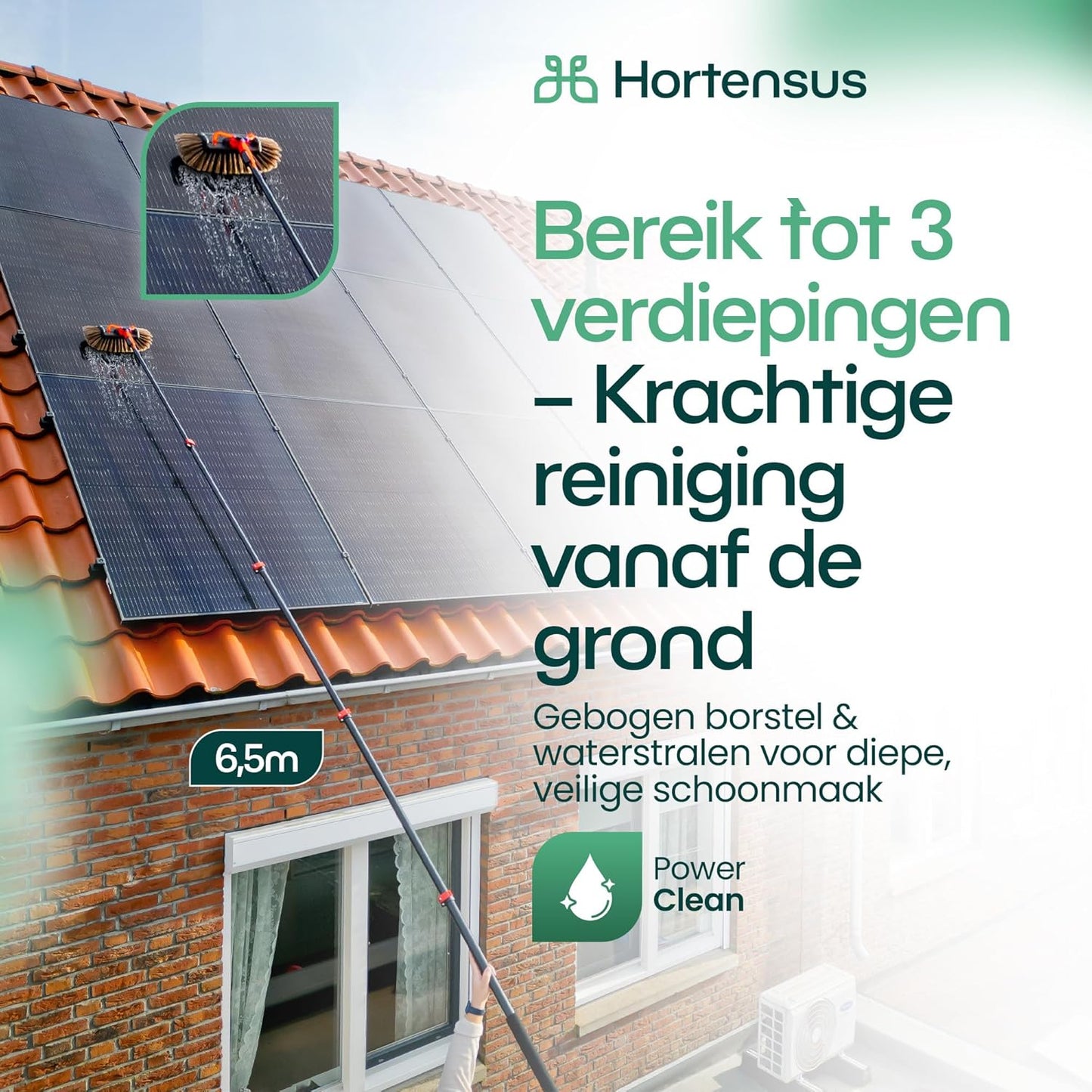 Hortensus Teleskop-Waschbürste - Mit Wasseranschluss und Seifenspender - 6,5 m lang