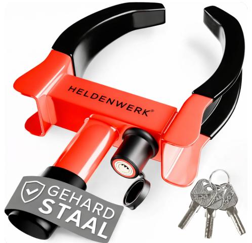 HELDENWERK - Parkkralle & Radklemme - Für 18-30 cm Reifenbreite - Schwarz & Rot legierter Stahl - Mit Hochsicherheitsschloss & 3 Schlüsseln - Diebstahlschutz - Maximale Sicherheit