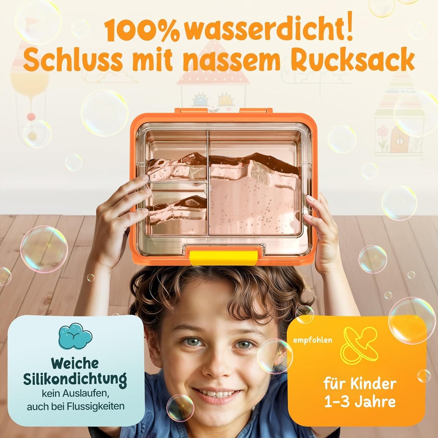 Funkelfuchs® - Lunchbox Kids mit Fächern - 500ml, orange - Lunchbox Stern, klein - Brotzeitbox, Snackbox, Lunchbox, Brotzeitbox, bento box kids - für Schule, Kindergarten und Krippe