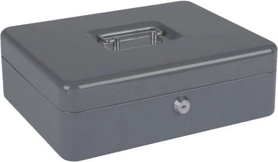 BRASQ Spardose - Geldschrank mit Schlüssel - Geldschrank mit 5 Fächern Münzsortierer - Stahl - 30x24x9 cm Grau