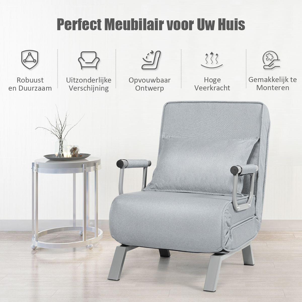 Coast Cabrio Schlafsofa Klappsessel Besinbedbank Schlafsofa 5-Position Liegestuhl Hellgrau