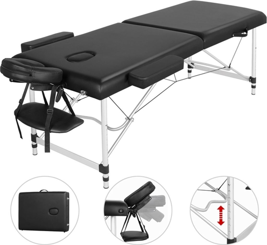 Yaheetech Massageliege mit 2 Zonen – Zusammenklappbar aus Aluminium – Höhenverstellbar – Schwarz – 213 x 92 cm