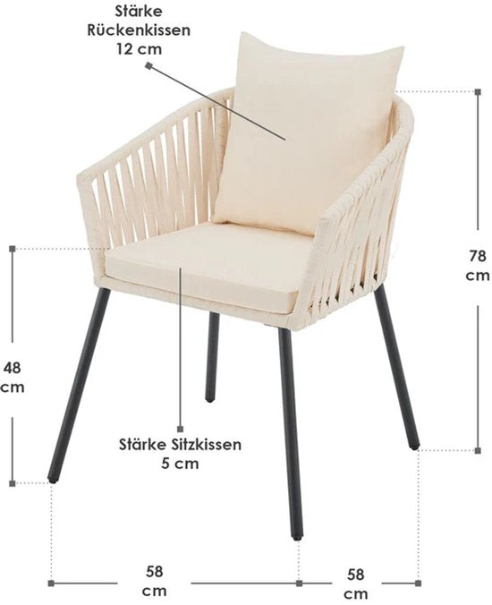 Juskys - Seilstühle - 2er Set - Inkl. Sitz- und Rückenkissen - Beige