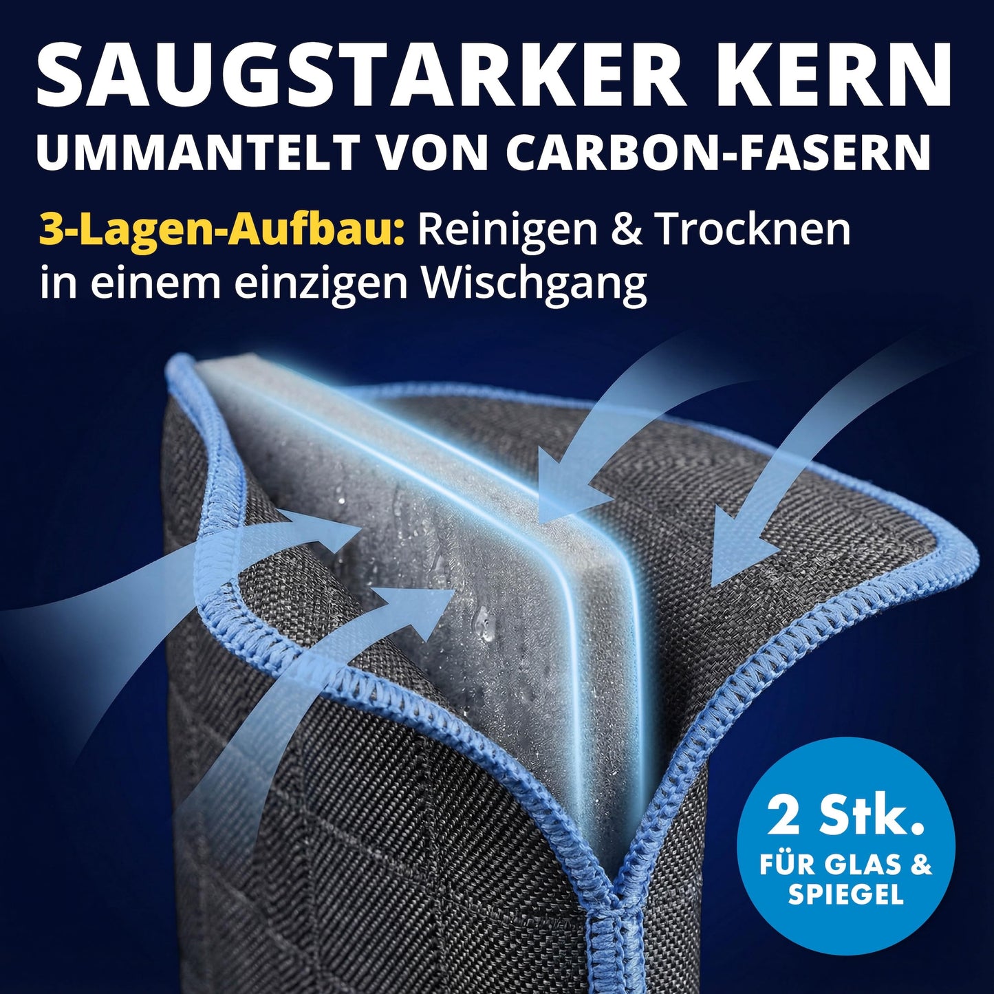 Licargo 2er-Pack Glasreinigungstücher – Mikrofaser-Glastuch 16 x 22 cm – streifenfrei für Autoscheiben und Spiegel