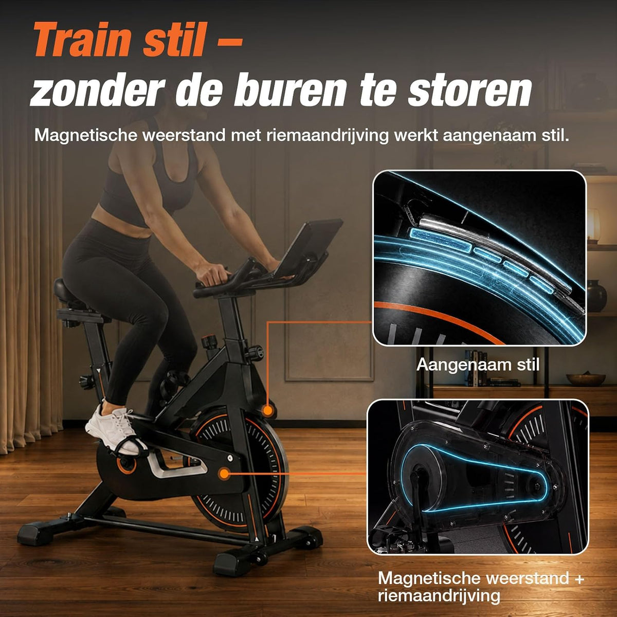 DH FitLife Magnet-Heimtrainer – Schwarz – 120 x 53 x 110 cm – Leise, verstellbar, Herzfrequenzmesser