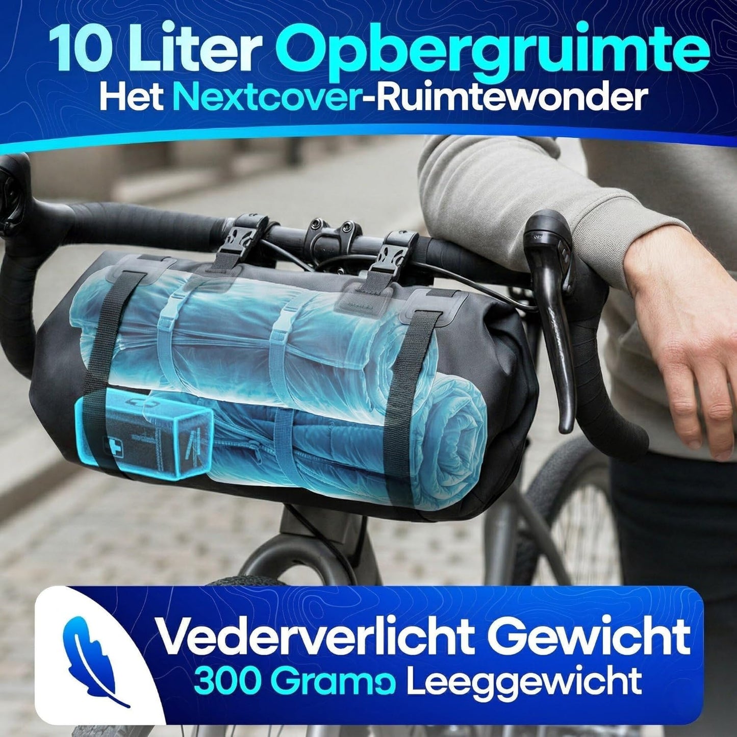 Nextcover Bikepacking Lenkertasche AquaShield - mit hochfrequenzgeschweißten Nähten und lackierfreundlicher Befestigung und universeller Passform - für Mtb und Gravel Bike - schwarzes Tpu - 10 Liter