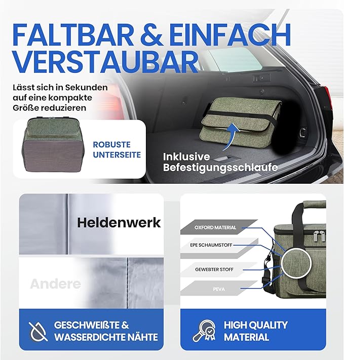 Heroism Große faltbare Kühltasche - Isolierte Kühltasche, Thermotasche, auslaufsicher und wasserdicht - Picknick- und Lunch-Tasche - 30 L - Dunkelgrau