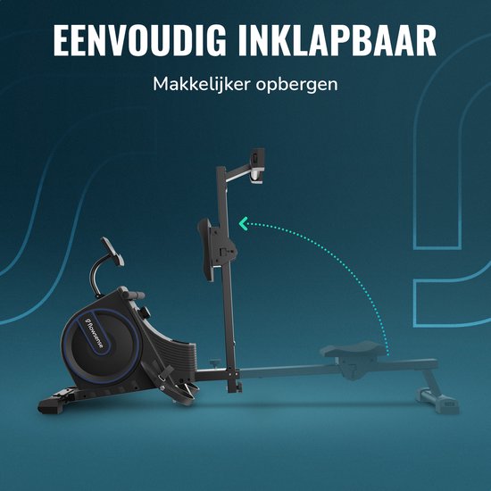 Flowsense Rudergerät - Zusammenklappbares Rudergerät - Geräuschlos - Magnetisches Rudergerät Fitness - Rudertrainer - 16 Widerstandsstufen - LCD Monitor