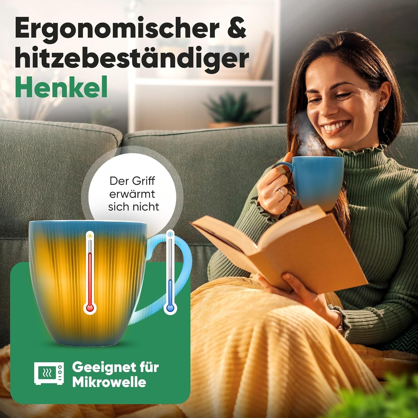 Neighbour's Friend Patentierte Teetasse blau Geschenk Box I Keramik Tasse groß 325ml I Teebecher Steingut I Keramiktasse für Tee I Spülmaschinengeeignete Teetassen I Modernes Design für Teetrinker