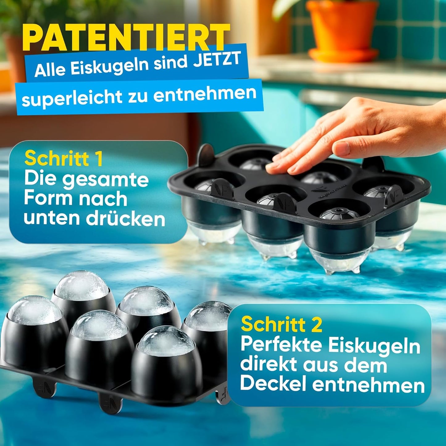Neighbour's Friend - Patentierte XXL Eiswürfelform Platinum - runde große Eiswürfelform für Cocktails, Gin & Drinks - 6 Eiskugeln, spülmaschinenfest