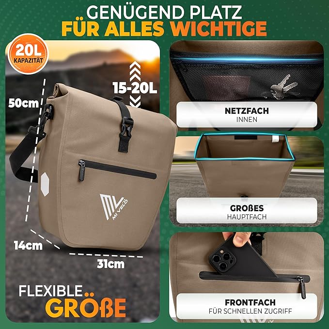 MIVELO Packtasche - Wasserdicht & Inkl. Schultergurt - 20 Liter - Sandbeige
