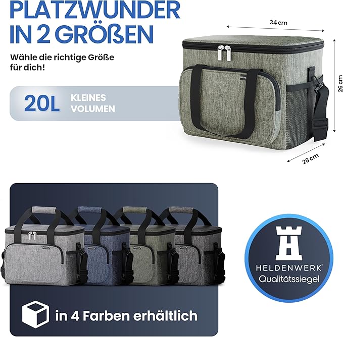 HELDENWERK Große Kühltasche, faltbar, isolierte Kühltasche, Thermotasche, auslaufsicher und wasserdicht, Picknick-Lunchbag, Frühstückstasche, Thermotasche, Isoliertasche - Olivgrün