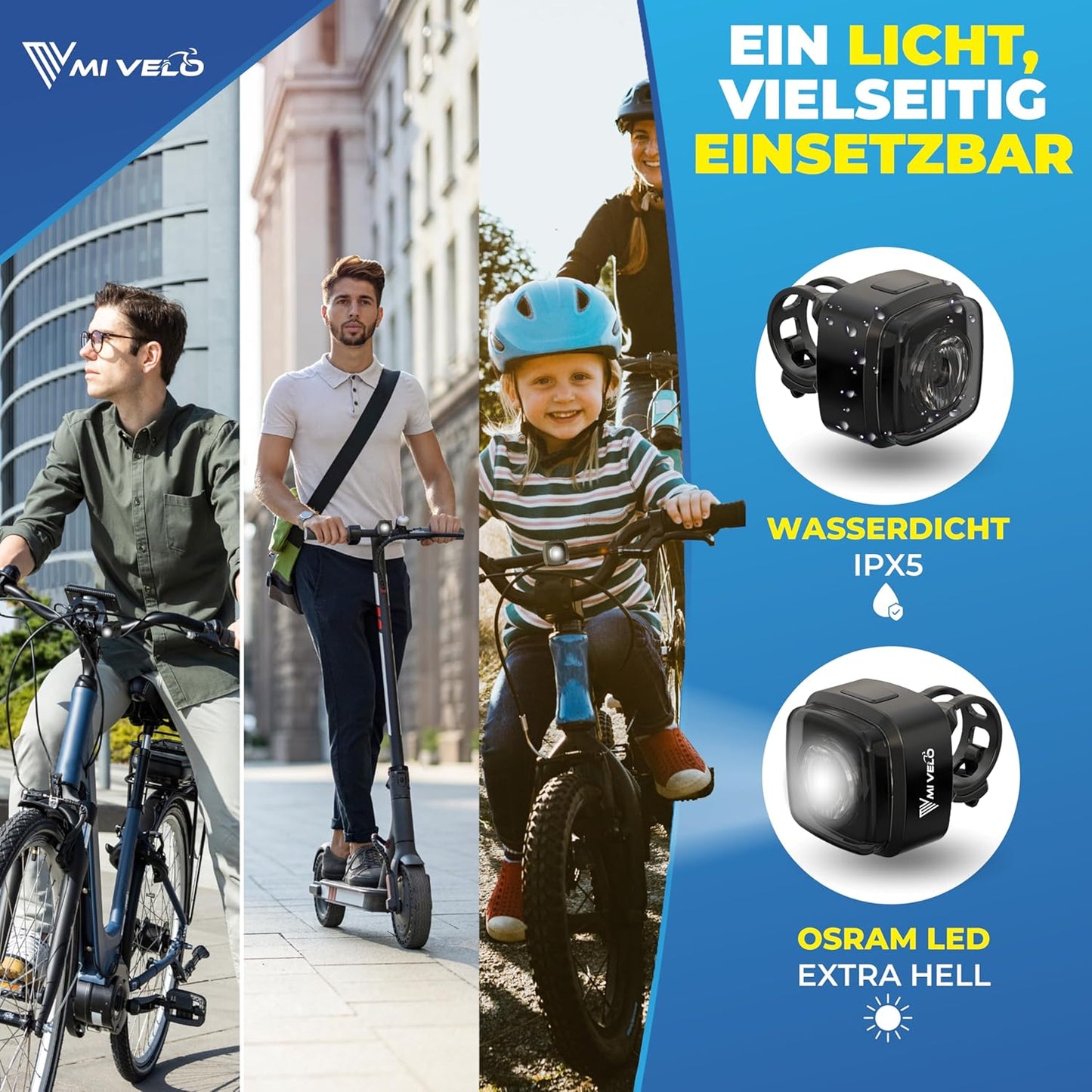 Mivelo Fahrradlicht-Set - LED Vorder- und Rücklicht - USB aufladbar - wasserdicht