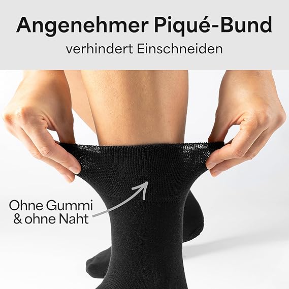 HELDENWERK Diabetikersocken für Damen und Herren, 10 Paar, Diabetikersocken ohne Gummizug und Naht aus 97% Baumwolle, extra breite Gesundheitssocken mit Komfortbund - Größe 39-42 - Schwarz