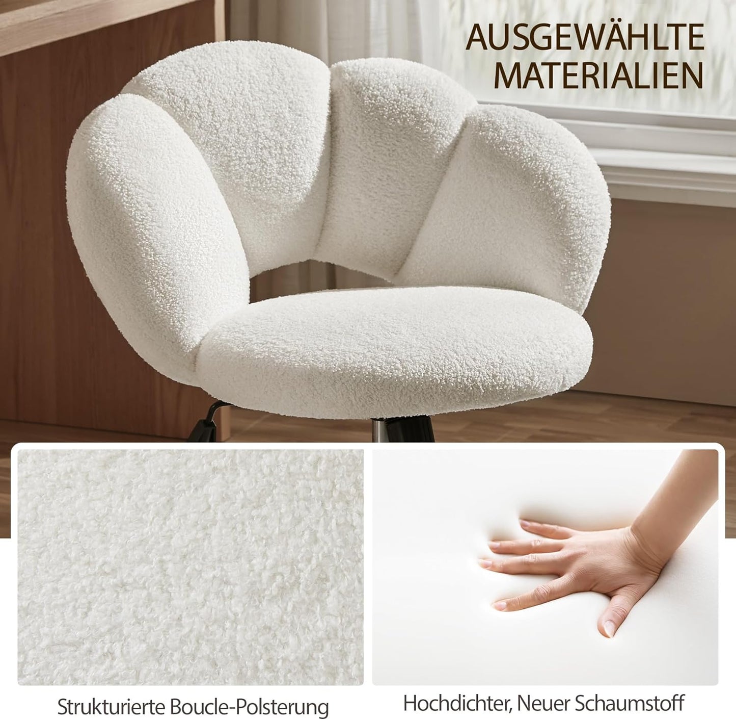 Yaheetech Verstellbarer Bürostuhl - Wolkenförmig - Bis zu 136 kg - 70 x 60 x 72-82 cm - Weiß