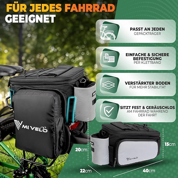 MIVELO Fahrradtasche - wasserdicht & voll reflektierend - 20 Liter - Silber Grau