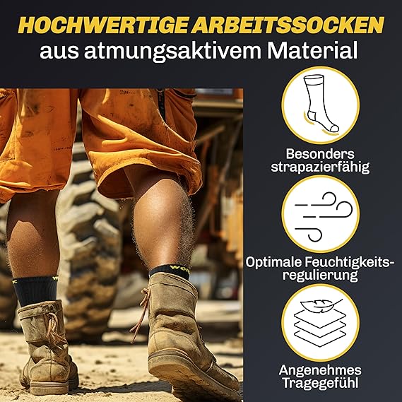 HELDENWERK 10 Paar Arbeitssocken für Herren, hochwertige | verstärkte Arbeitssocken aus atmungsaktiver Baumwolle | robuste Arbeitssocken mit bequemem Bund - Größe 35-38