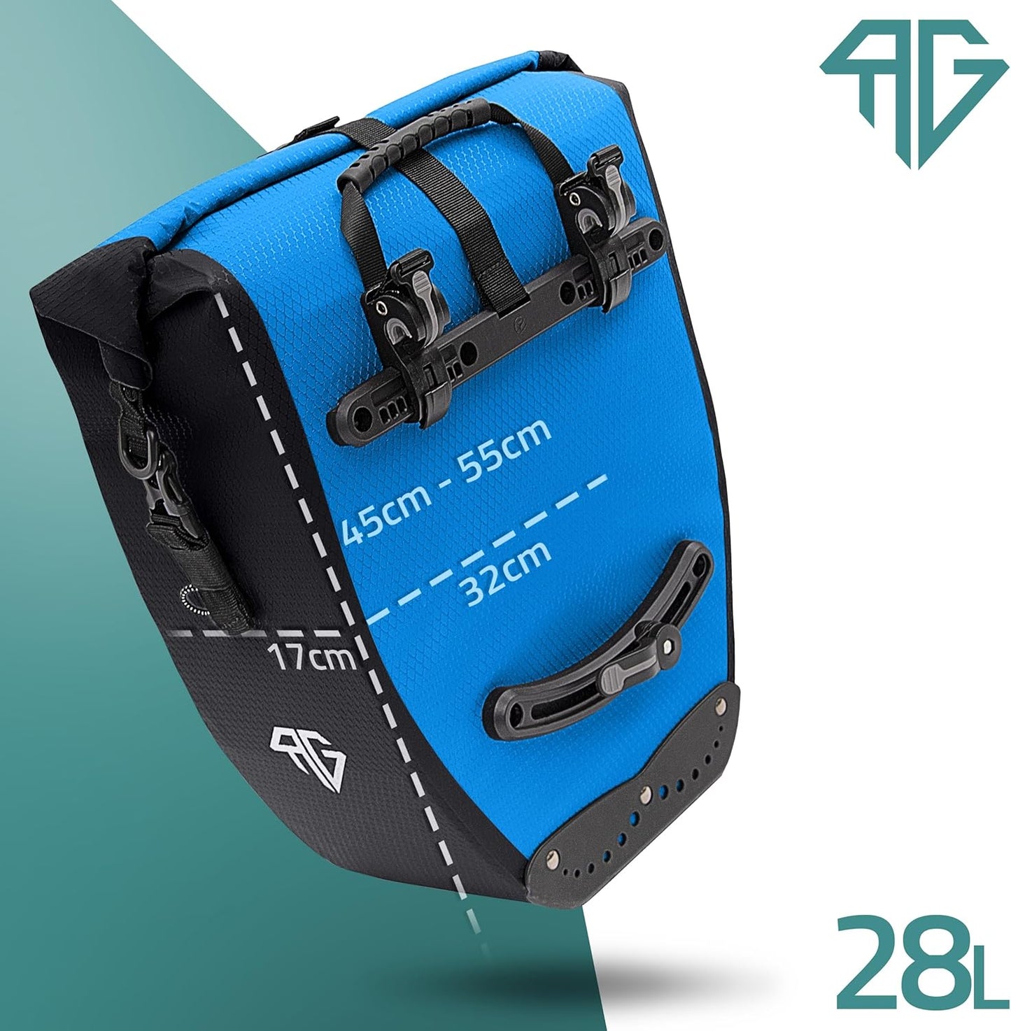 RADGEIST Fahrradtasche - Für Fahrradträger - Wasserdicht - Mit Reflektoren - 28 Liter - Blau