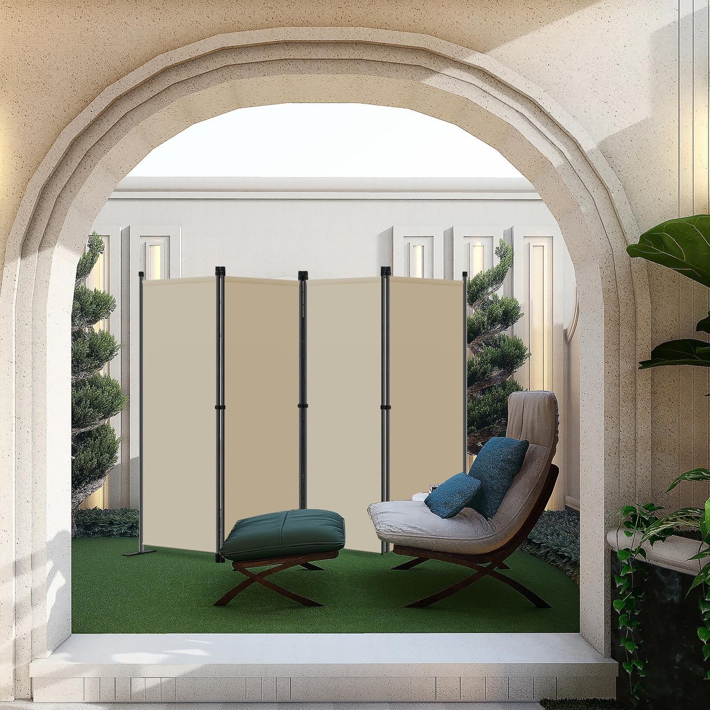 Angel Living Raumteiler - 4-teilig - 224x165 cm - faltbar - Stahl & Polyester - Raumteiler & Sichtschutz - Beige