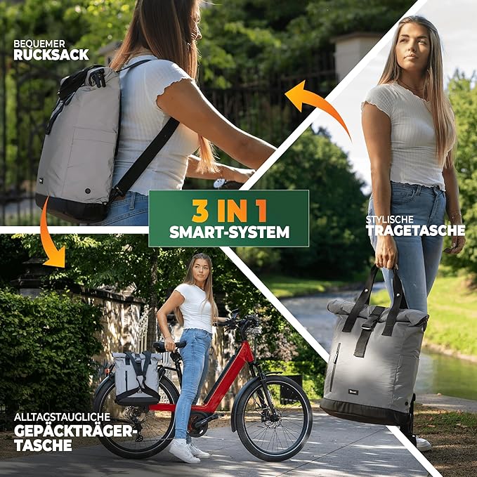 MIVELO - Gepäckträgertasche für Gepäckträger - 22 l Fassungsvermögen - Polyester - Reflektierend & Schwarz - Mit Laptop-Tasche & Schultergurt - Für E-Bike & City Bike