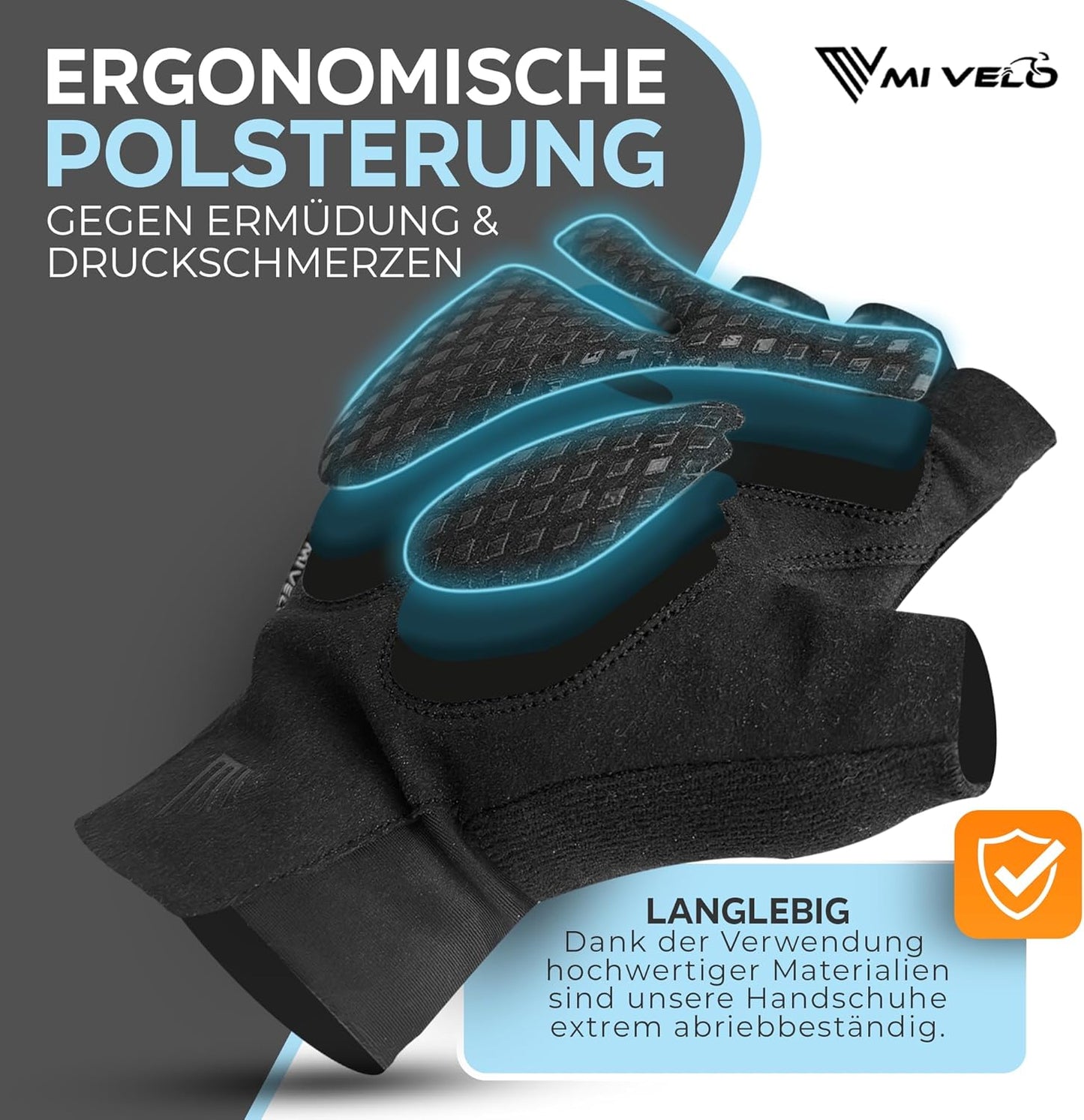 MIVELO Gepolsterte Radhandschuhe - Sommermodell - Atmungsaktiv und fingerlos - Starker Grip - Schwarz - Größe M
