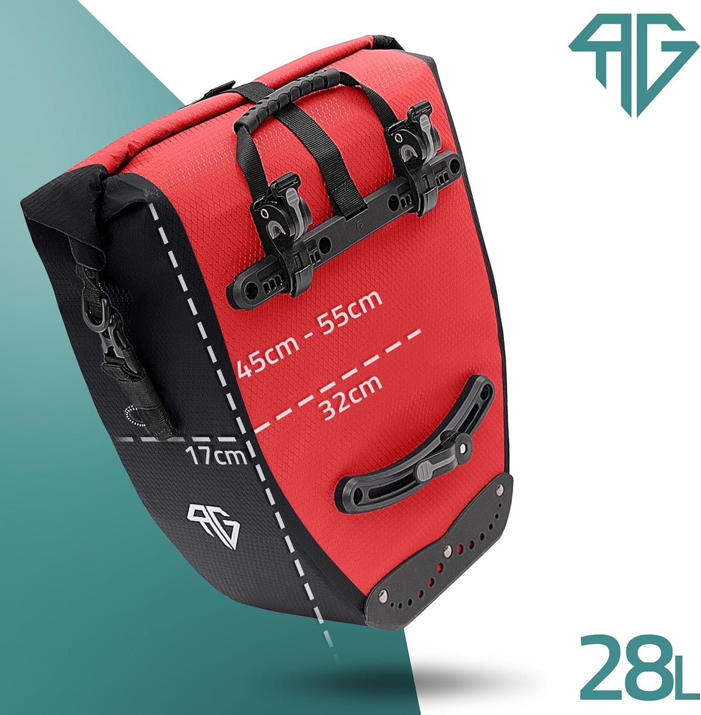 RADGEIST Packtasche Gepäcktasche - 28 L - Rote Plane - Wasserdicht mit Laptopfach - Sportlich & funktionell - Inklusive Schultergurt & Reflektoren