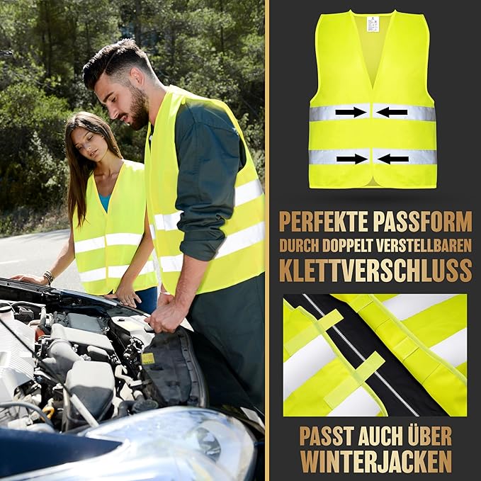 HELDENWERK Sicherheitsweste fürs Auto, 2er-Set Erwachsene - Reflektierende fluoreszierende Sicherheitsweste 2026 - Autoweste, Pannenweste, EU-zertifiziert
