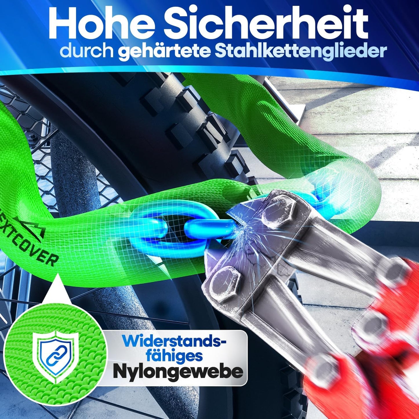 NEXTCOVER® Fahrradschloss LockOne mit Schlüssel - hohe Sicherheit - robust & langlebig - 3 Schlüssel - Grün